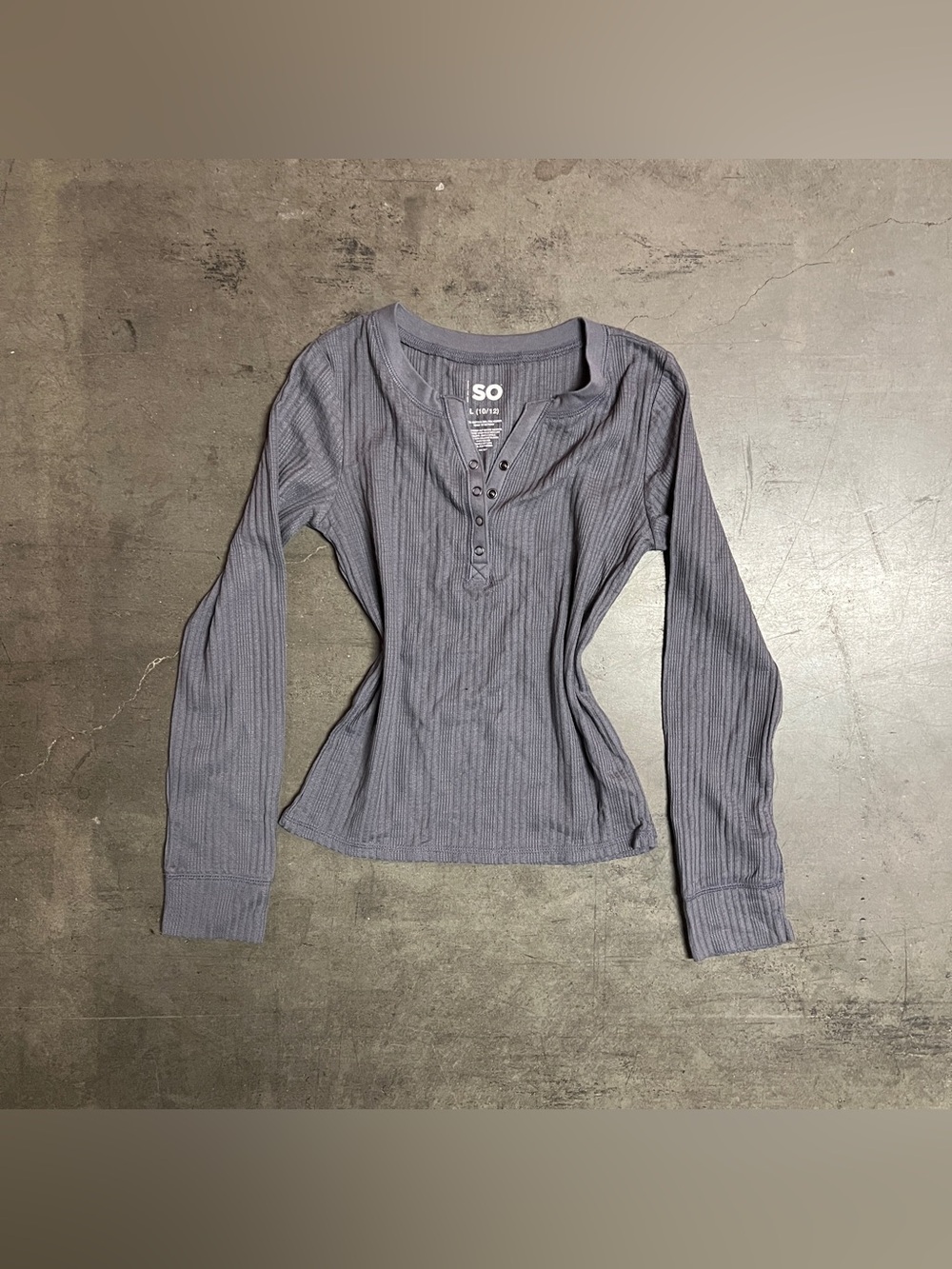 SO Gray Ribbed Henley Long Sleeve Top